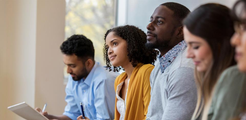 Group of business people concentrate during training class 