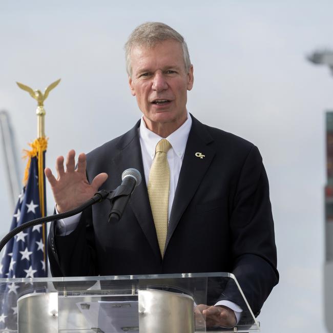 Georgia Institute of Technology President G.P. "Bud" Peterson speaks during the signing of a Memorandum of Understanding event